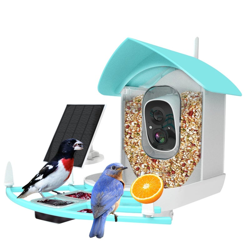 Fazoxo Bird Feeder with Camera, Auto Capture Wiress Bird Feeder Camera, AI Identify Bird Breed, 1080P HD Waterproof Outdoor Bird Watching Camera, Solar-Powered, for Garden, Yard, Park, Blue - Image 1